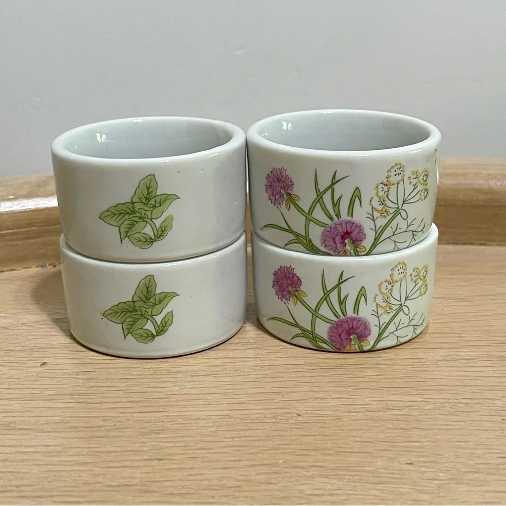 Vintage Herbs & Spices by Shafford Japan Porcelain Floral Napkin Rings Set of 4